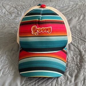Groovy Striped Trucker Hat in Teal, Pink & Orange